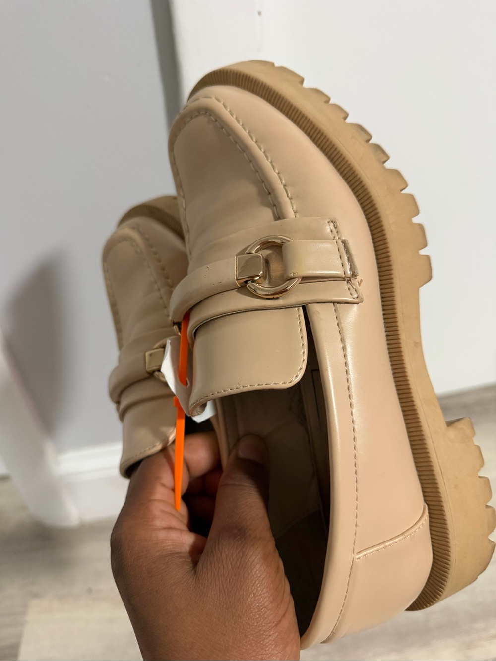 Zara Beige Chunky Lug Sole Loafers with Gold Detail